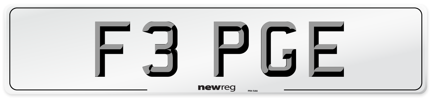 F3 PGE Number Plate from New Reg